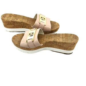 Women Michael Kors Sandal Platform Leather Slip-on Warren Logo Soft Pink 10M